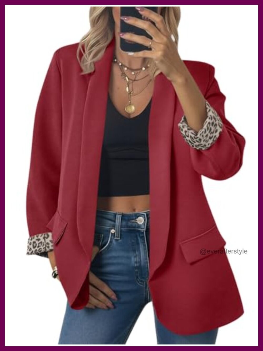Womens Leopard Lined Shawl Collar Oversized Blazer Business Suit Jacket